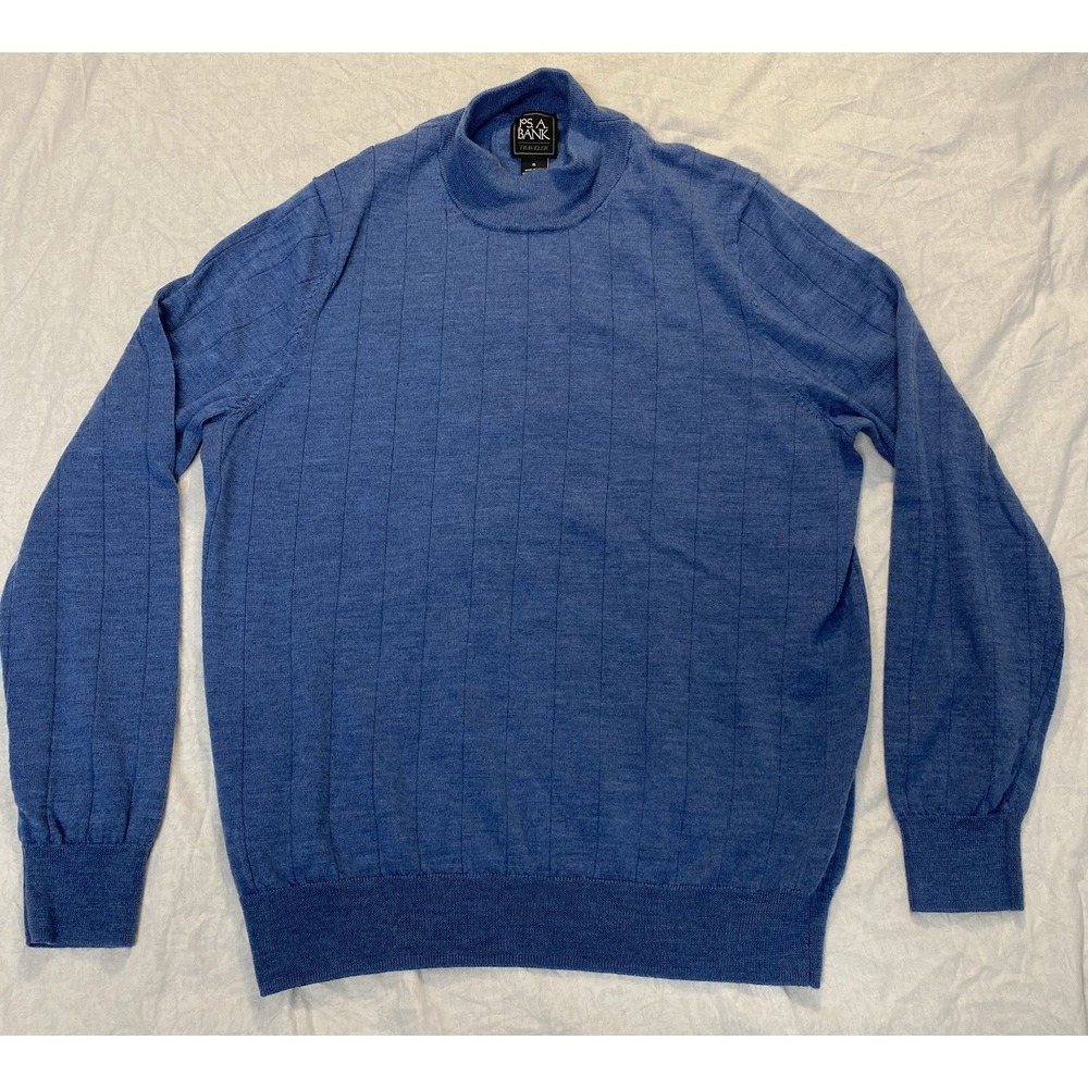 Jos A Bank Traveler Mens‎ XL Blue 100% Merino Wool Mock Neck Sweater